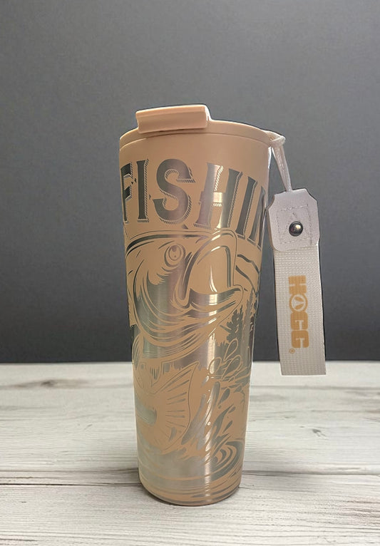 Fishing tan dual flip tumbler