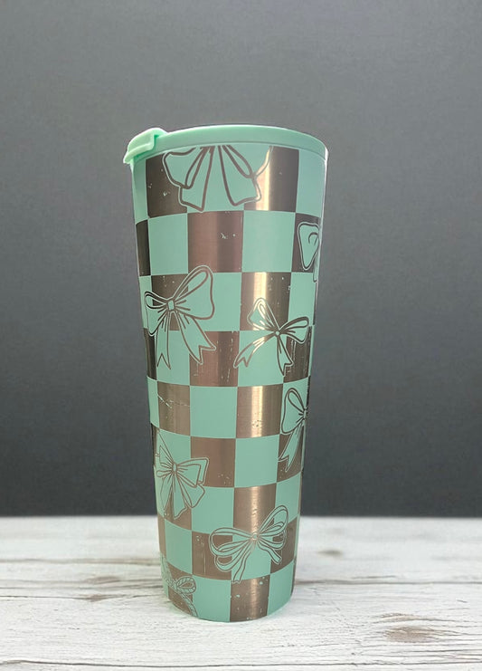 Checkered with bows dual flip tumbler