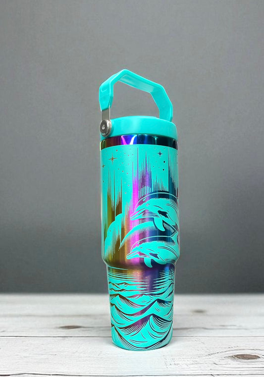30 oz Dolphins Teal to Iridescent
