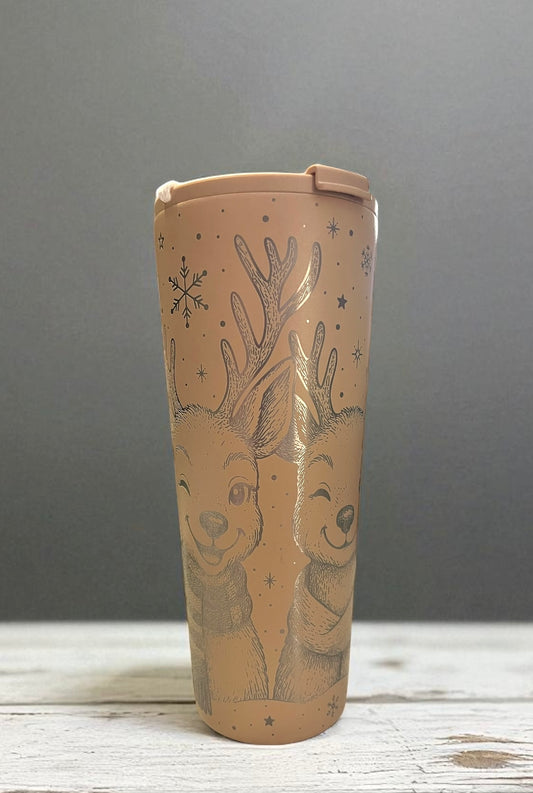 Cute Reindeer tan dual flip tumbler