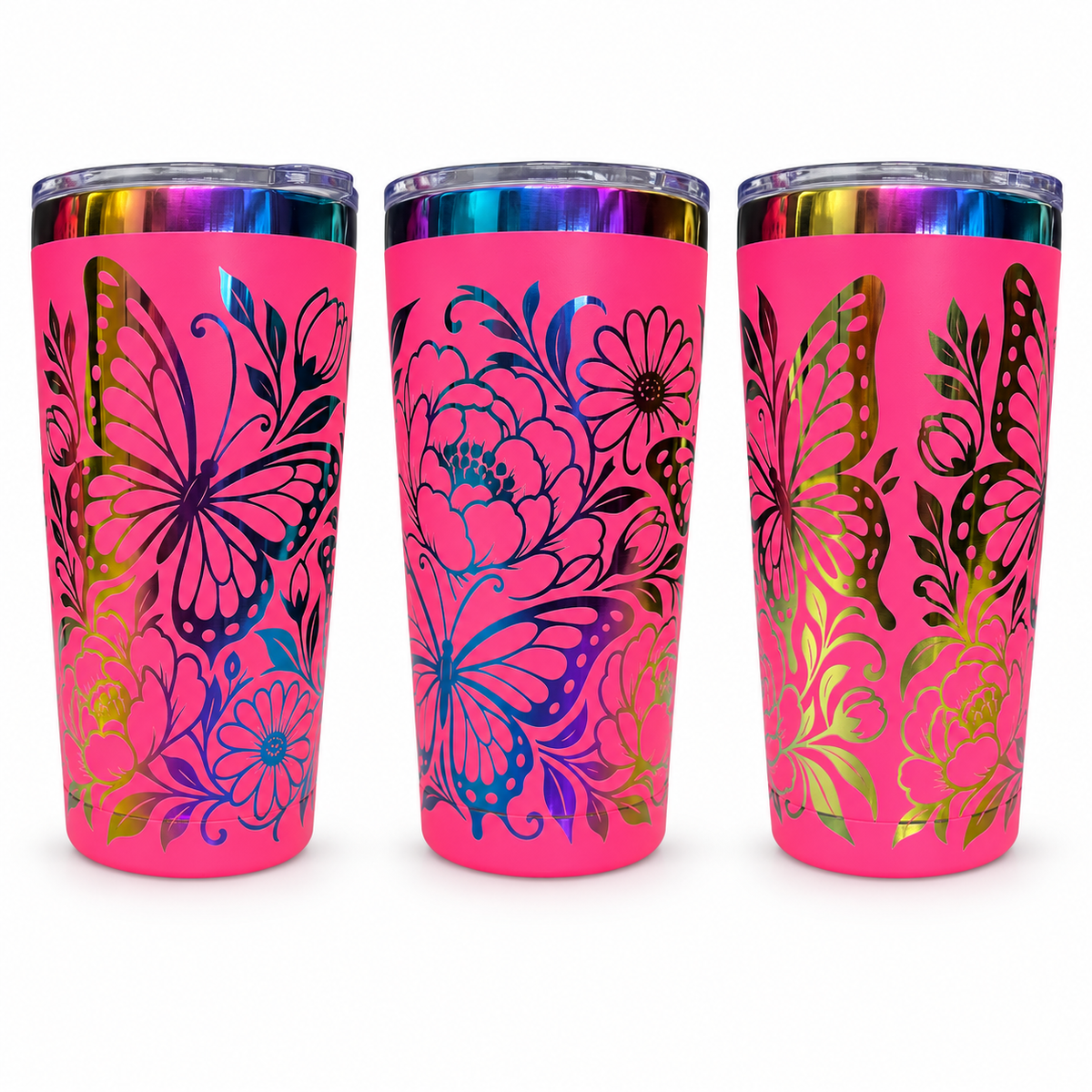 Butterfly & Floral Engraved Tumbler – 20 oz