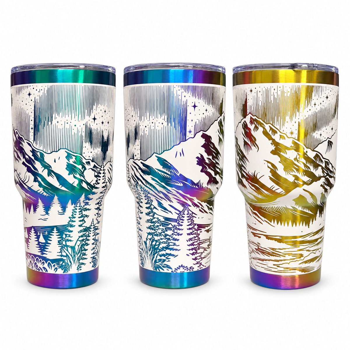 Northern Lights Mountain Engraved Tumbler – 30 oz